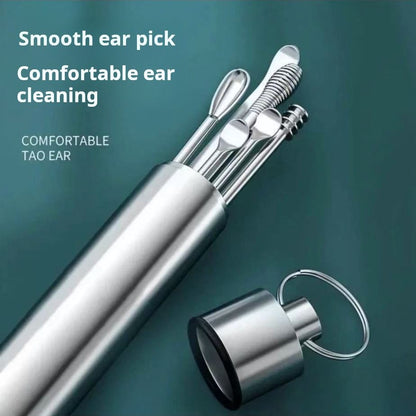 6-piece set Stainless steel ear spoon set ear spoon earwax picking tool storage tube portable