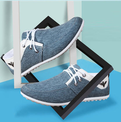 ASSKLO Men Canvas Shoes Men's Bean Shoes Man Sneakers Sports running Shoes Casual Flat Loafers rubber flats shoe Heels Low Top Canvas Lightweight Comfortable Walking Working Driving Cloth Shoes Blue