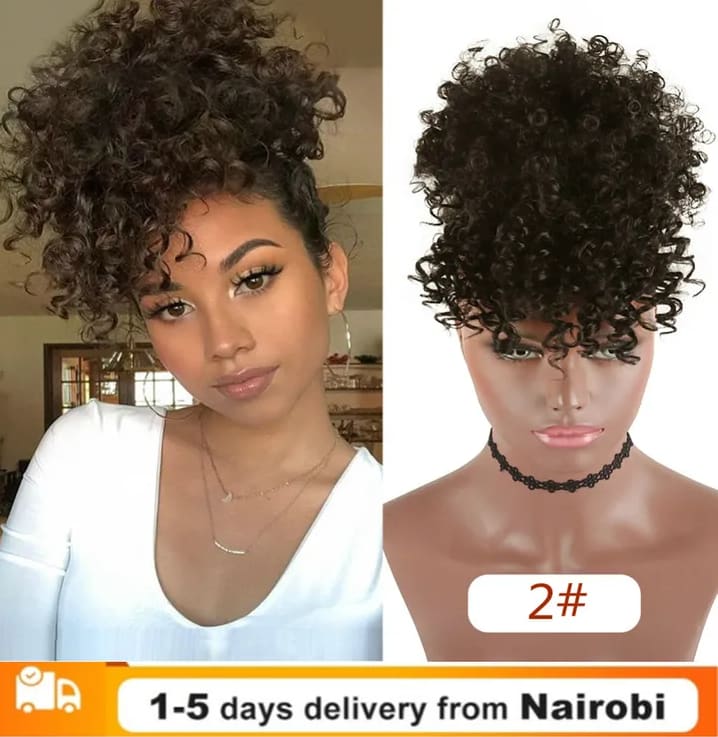 High Puff Afro Kinky Curly Synthetic Ponytail with Bangs Ponytail Hair Extension Drawstring Wigs