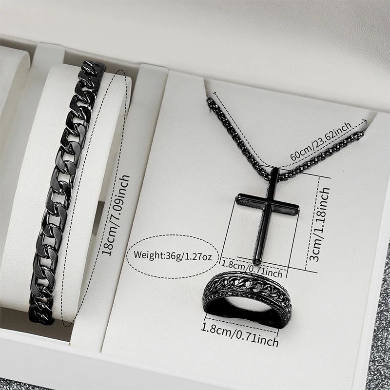 4PCS Men Business Watches Fashion Black Steel Band Male's Calendar Quartz Watch Relogio Masculino Jewelry Set