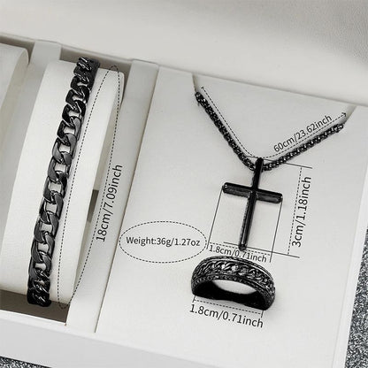 4PCS Men Business Watches Fashion Black Steel Band Male's Calendar Quartz Watch Relogio Masculino Jewelry Set