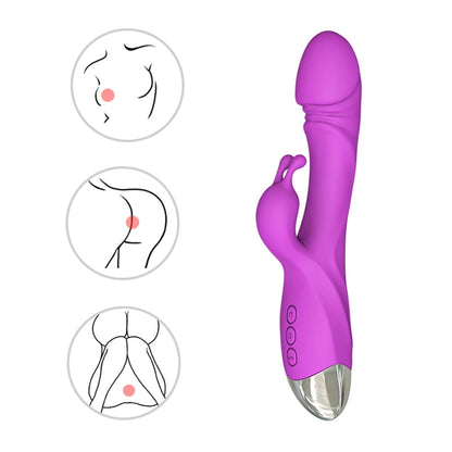 Realistic Dildo Rabbit Veined G Spot Vibrator Rechargeable Waterproof Powerful Vibrating Clit Stimulator Handhold Dual Motors Massager Adult Sex Toy for Ladies Women Couple