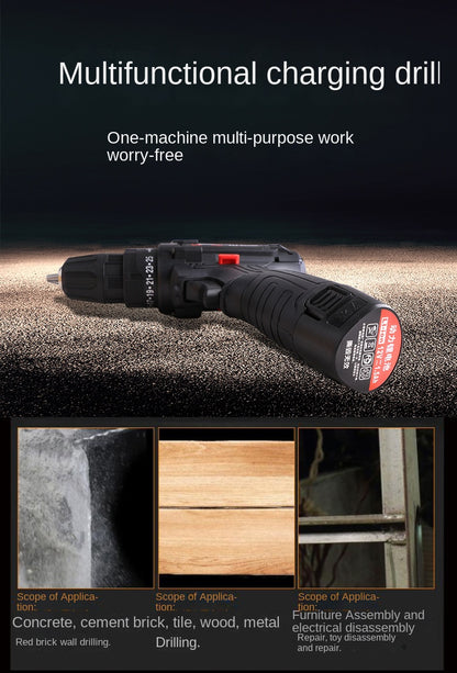 Electric Cordless Drill, 21V Impact Drill Driver Set 28pcs Accessories for Drilling Wood, Metal, Ceramics, Plastic EU plug