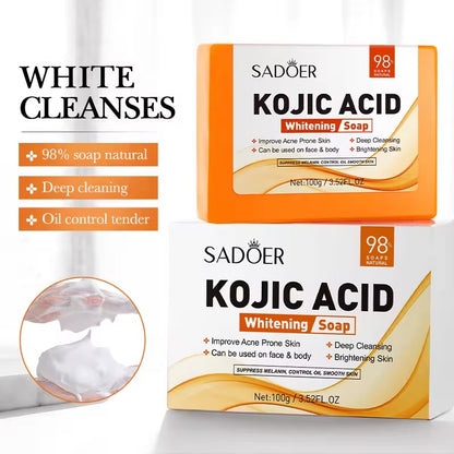 Sadoer 2 Pieces Kojic Soap, Kojic Acid Soap, For Anti Acne, Deep Cleaning and Like Vitamin C, Skin Brightening and Whiten Dark spots