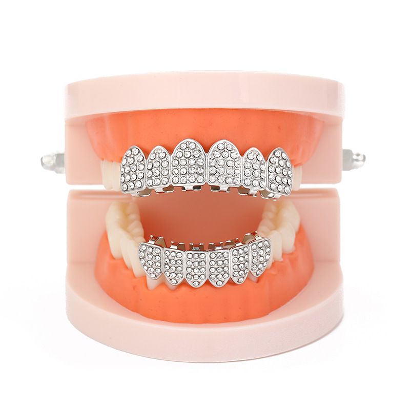Teeth grillz mouth man/woman iced tooth cap top&bottom teeth grillz sets for men/women hip hop rapper body jewelry fashion accessories party jewelry