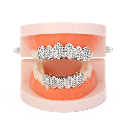 Teeth grillz mouth man/woman iced tooth cap top&bottom teeth grillz sets for men/women hip hop rapper body jewelry fashion accessories party jewelry