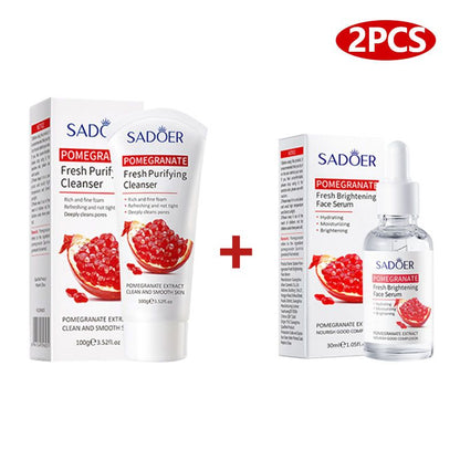 SADOER 2 In 1 Skin Care Set Pomegranate Brightening Face Cleanser + Whitening and Moisturizing Face Serum Face Essence