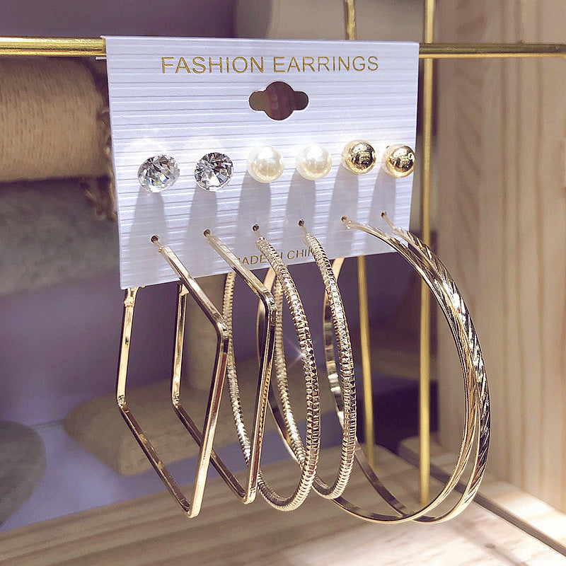 6 pairs of exaggerated earrings fashionable and versatile C-shaped large earrings earring combination set personalized earrings