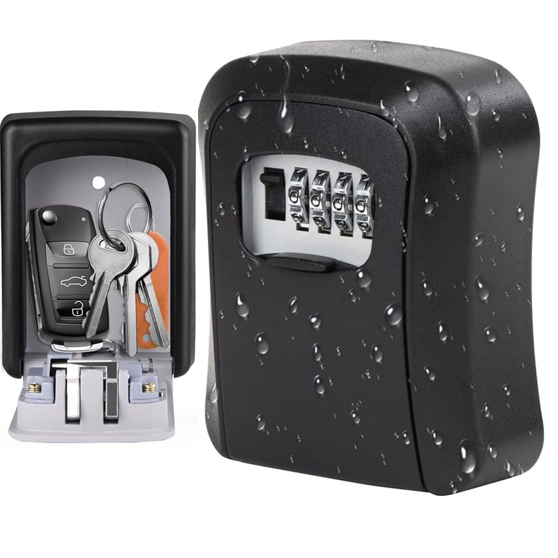 Key Lock Box Wall Mounted, 4 Digit Combination Lockbox for Outside, House Keys - 5 Keys Capacity, Key Safe Security Storage Lock Box for Indoor, Outdoor, Garage, Garden, Store