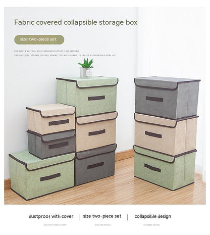 Gray Household Imitation Linen Foldable Dustproof Storage Box With Lid Multifunctional Sorting Organization Box For Clothes Sundrie