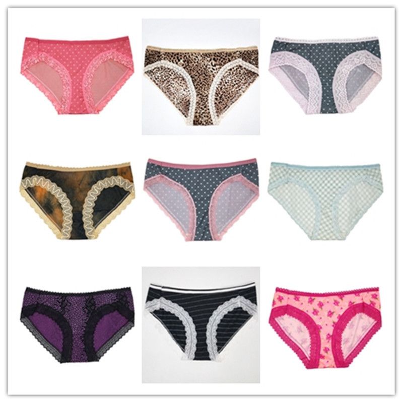 4pcs Women's Bikini Underwear Panties Lace Trim Classic Low Rise Lady Soft Breathable Briefs Hipster Pantie