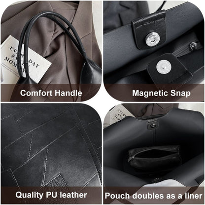 2 In 1 Korean Ladies Handbag Small Bag Set Large Capacity PU Bags - Black