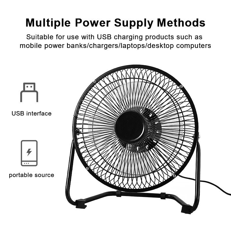6 Inch Portable USB consumption small fan metal table fan 360° rotation mini fans desktop bass electric fandissipate heat Cooler Cooling Fan for students office workers for PC / Notebook Air cooled