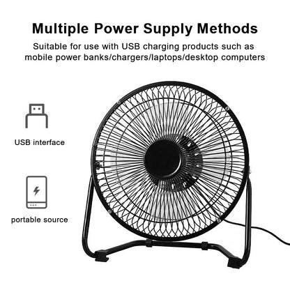 6 Inch Portable USB consumption small fan metal table fan 360° rotation mini fans desktop bass electric fandissipate heat Cooler Cooling Fan for students office workers for PC / Notebook Air cooled