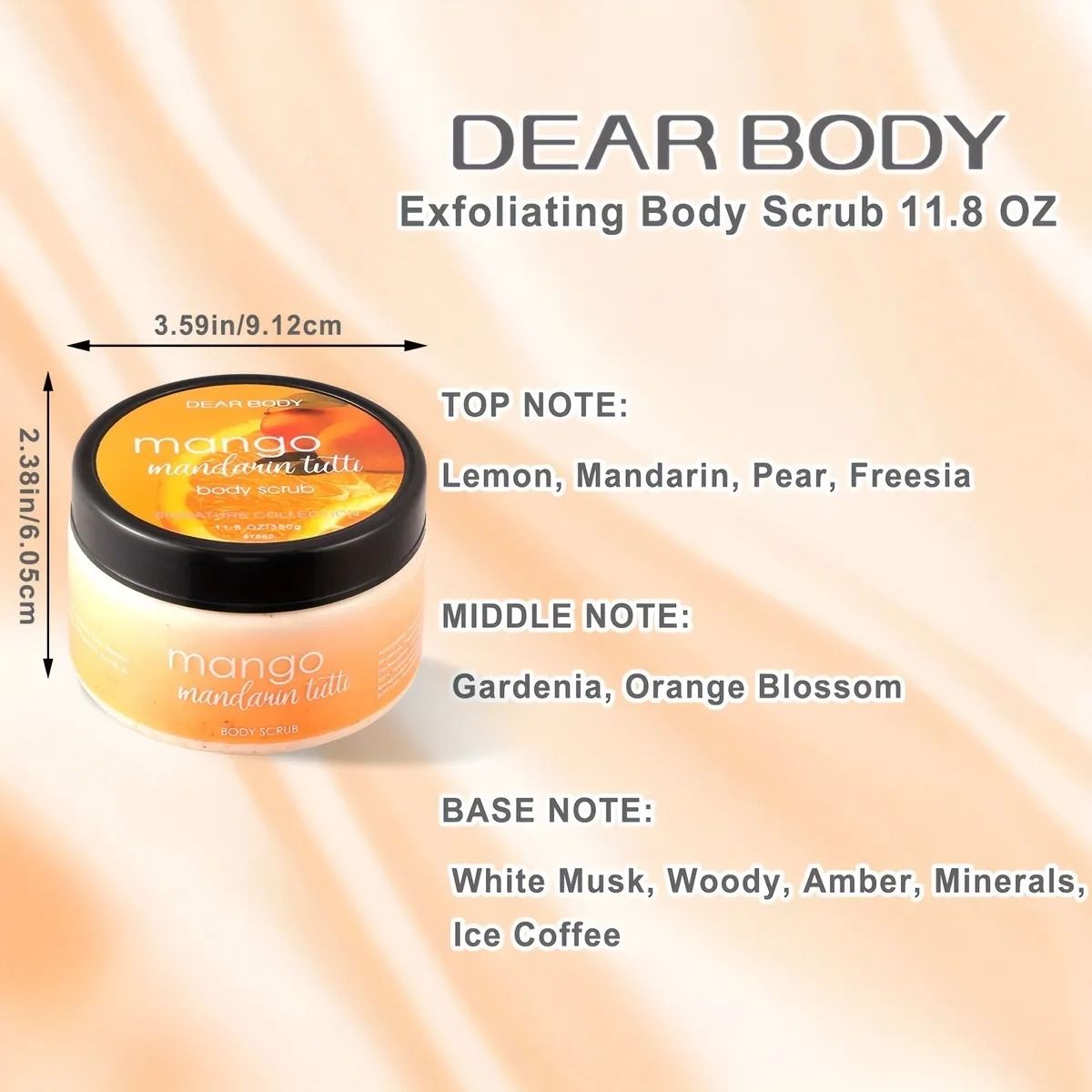 6 Pack Dear Body Luxuries Mango Mandarin Tutti Body Lotion, Splash, Cream, Shower Gel, Butter and Scrub With Aloe Vera Grape Seed Extract Signature Collection Body Luxuries