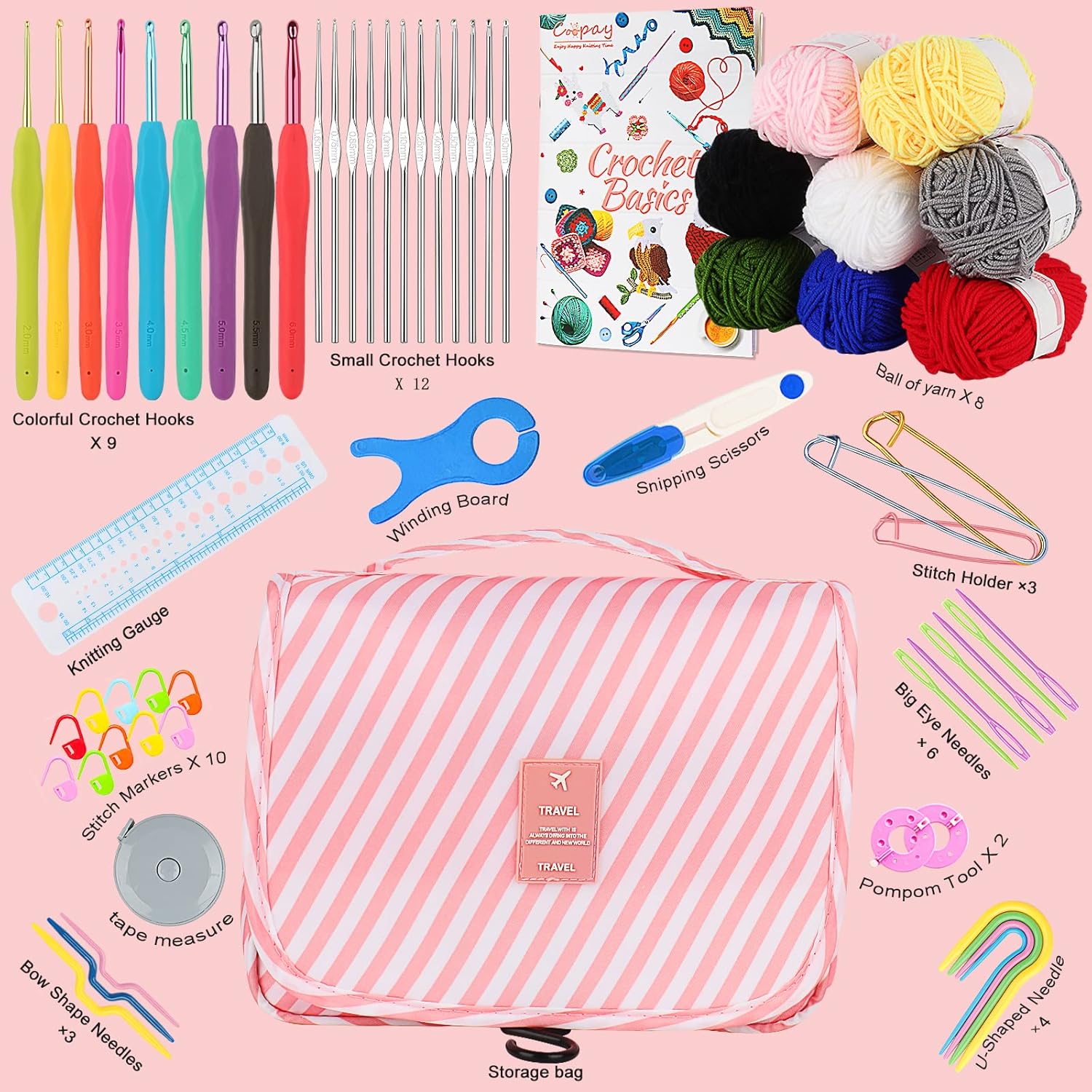 58 PCS Crochet Kit, Upgraded Hanging Crochet Set with Case & Yarn for Crocheting, Crochet Hook Set for Beginners Crochet Hook Kit with Crochet Book, Crochet Hooks, Knitting & Crochet Supplies