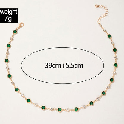 ZHJH Chain Women's Necklace Inlaid With Diamonds Bohemian Green Crystal Necklace Emerald Necklace Exquisite Satellite Necklace Gorgeous Wedding Jewelry Women's Gift Wedding Accessories Dress
