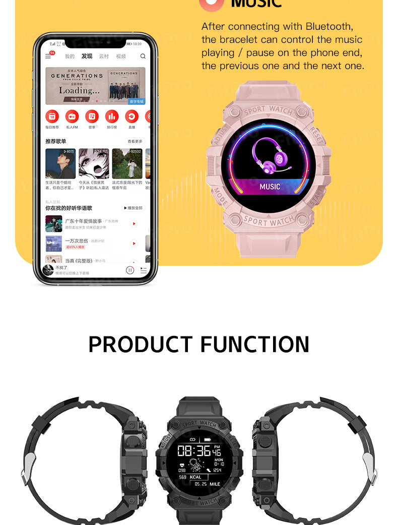 RichRipple FD68S Smart Watch For Men Women Outdoor Sports Waterproof Fitness Tracker Heart Rate Blood Monitor Bluetooth Smart Watch For IOS Android