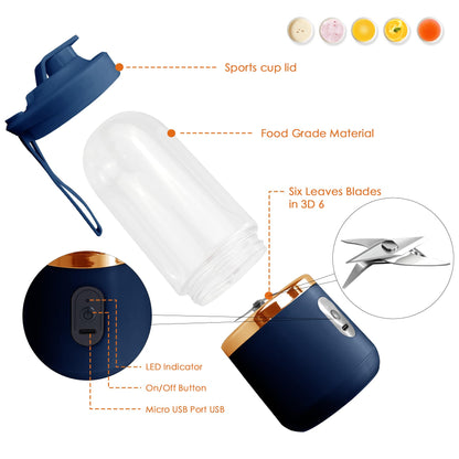 UPHUI Personal Blender for Shakes and Smoothies Portable Mixer Fruit Juicer USB Rechargeable with 6 Blades Handheld Blenders for Sports Travel and Outdoors Small Electric Mini Blender