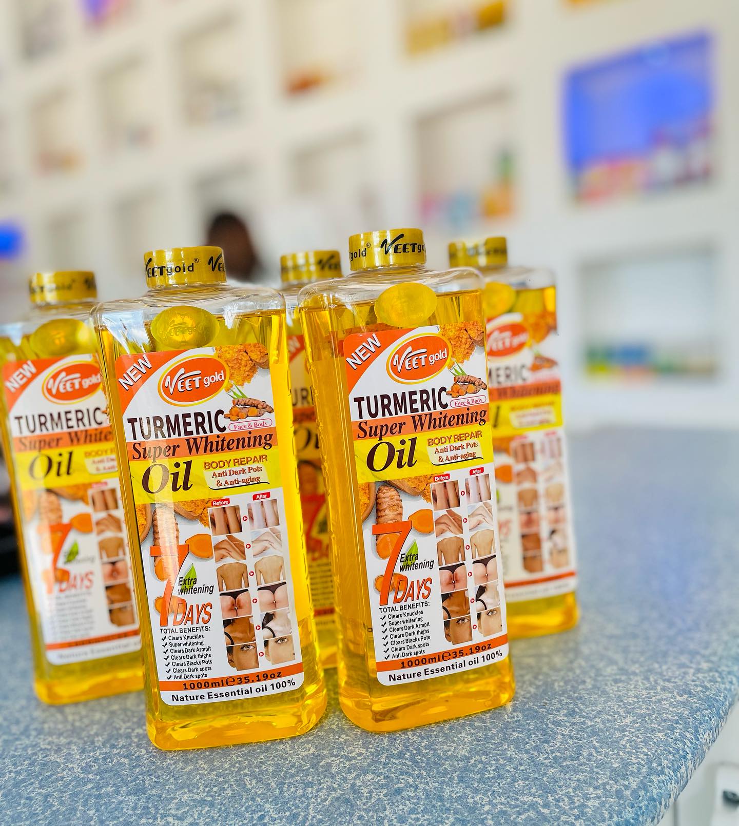 VEET GOLD Turmeric Supper Whitening Oil 1000ml + Soap 250g Whitening Soap Clears Knuckles Removes Dirt & Impurities Super Whitening Clears Dark Thighs Anti Dark Spots Body Oil 1000ml