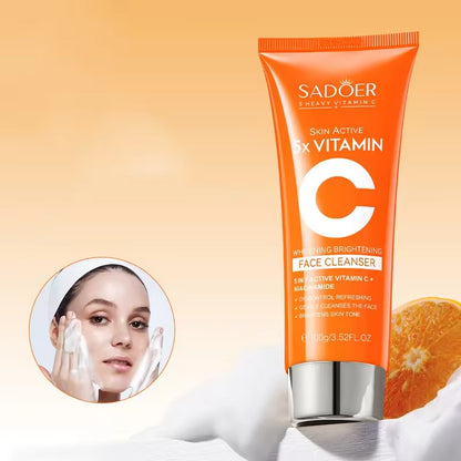 Sadoer 2 in 1, Skin Active 5 X Vitamin C Serum + Vitamin C Face Cleanser + with Added Niacinamide for Whitening Black Spots and Blemisshes, Deep Moisturizing, Skin Nourishing