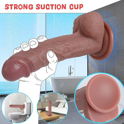 Realistic Dildos, 7.3 Inch Dildo with Suction Cup for Hands-Free, Flexible Cock with Curved Shaft and Balls for Vaginal G-spot and Anal Play, Adult Sex Toy for Male & Female, Couples