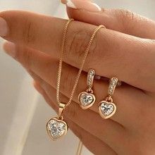 3 Pieces / Set Golden Zircon Earring Necklace Set High-End luxury Jewellery Set