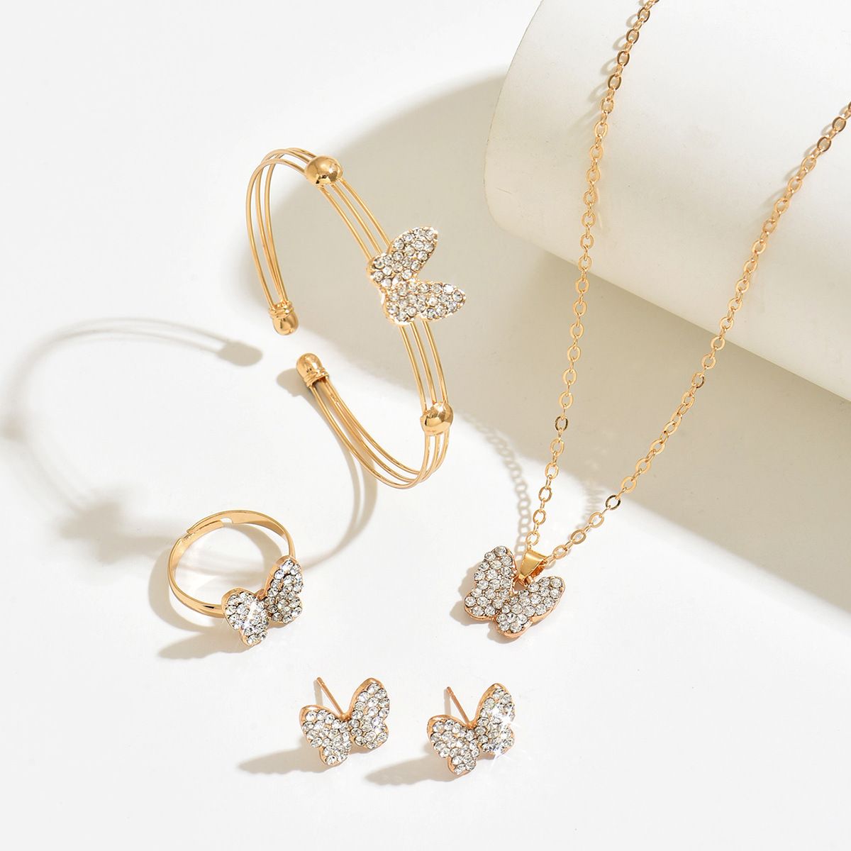 ZHJH Butterfly Jewelry Set for Women Ladies Diamond Love Heart Necklace Ring Bracelet Suit