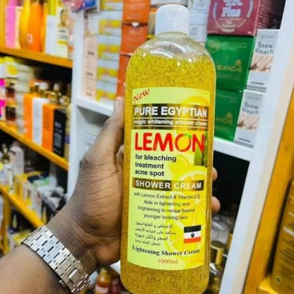 Pure Egyptian Lemon Magic whitening shower cream Gel With Kojic Acid & L-Glutathione Collagen for Brightening Lightening Treating Acne Fading Dark spots