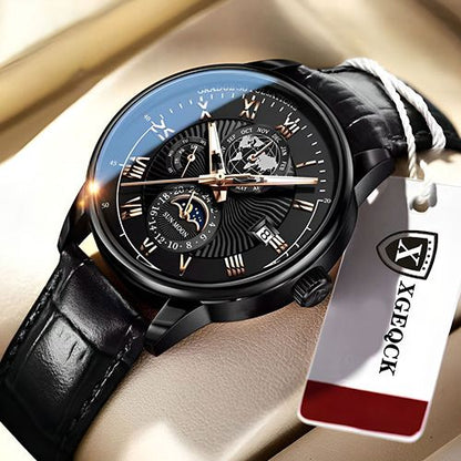 New Arrivals 2025 Men Watches Fashion Top Luxury Luminous Calendar Men's Sport Watch Quartz Male Wristwatch Moon Phase Leather Strap Wrist Watch Date Watches Man clock