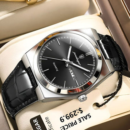 POEDAGAR Men Watches Luminous Calendar Watch Top Brand Business Style Men's Wristwatch Leather Belt Waterproof Quartz Watch For Man Wrist Watch Clock Quartz Full-automatic Men Watches