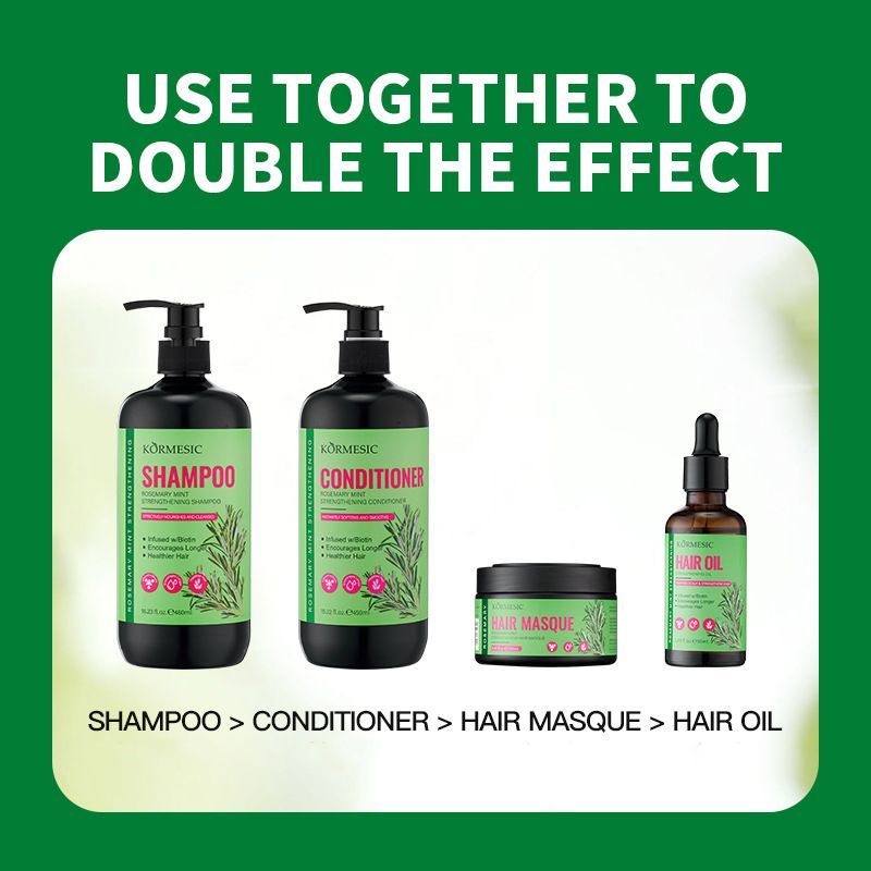 4PCS KORMESIC Rosemary Mint & Biotin 4-Piece Hair Strengthening System - Shampoo, Conditioner, Scalp Oil & Mask Set Repairs Split Ends, Soothes Dry Scalp & Boosts Shine for Fragile/Damaged Hair