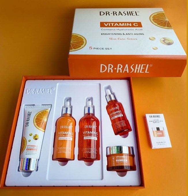 5 Pack Dr Rashel Vitamin C Serum, Toner, Facial Cleanser, Cleansing Milk Skin Care 5 Items, Contains Hyaluronic Acid, Anti Aging and Collagen Essence ( Pack Of 5 Piece Set ) Dr. Rashel Skin Care Set
