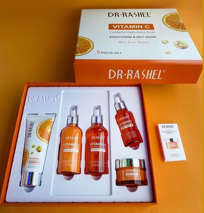 5 Pack Dr Rashel Vitamin C Serum, Toner, Facial Cleanser, Cleansing Milk Skin Care 5 Items, Contains Hyaluronic Acid, Anti Aging and Collagen Essence ( Pack Of 5 Piece Set ) Dr. Rashel Skin Care Set
