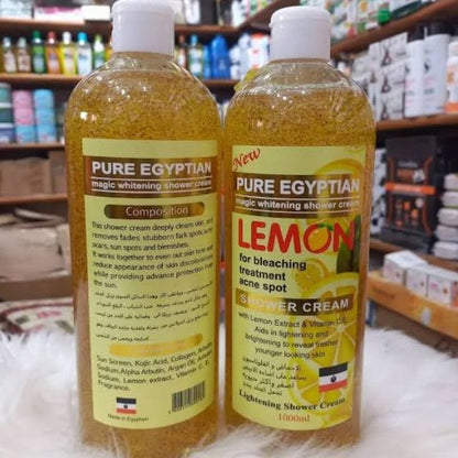 Pure Egyptian Lemon Magic whitening shower cream Gel With Kojic Acid & L-Glutathione Collagen for Brightening Lightening Treating Acne Fading Dark spots
