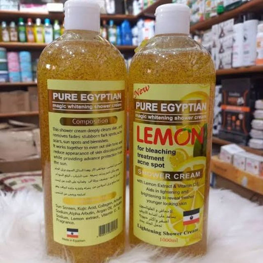 Pure Egyptian Lemon Magic whitening shower cream Gel With Kojic Acid & L-Glutathione Collagen for Brightening Lightening Treating Acne Fading Dark spots