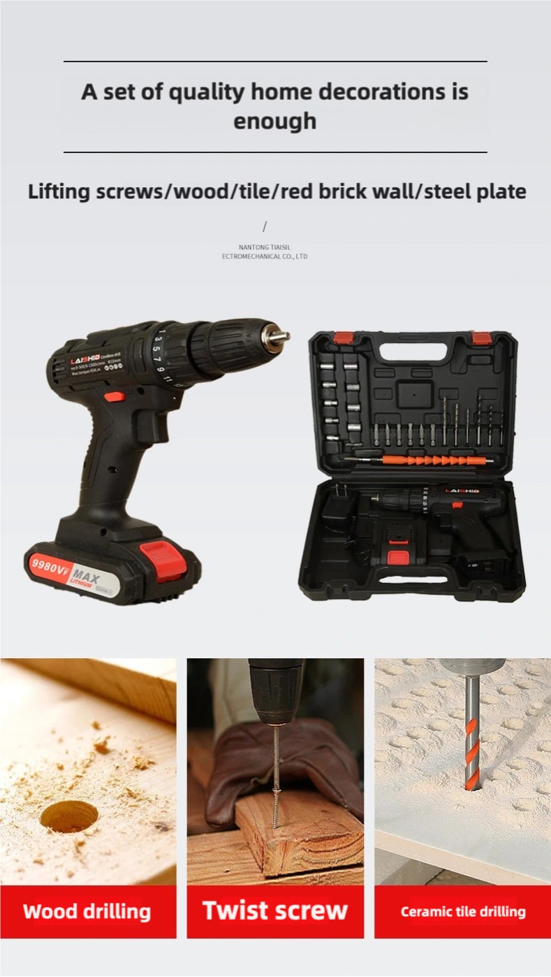 Two 21V batteris LAISHID brand Electric Cordless Drill,charging electric screwdriver, Power Drill Cordless, Charger 21 Volt Drill Driver Kit, Drills Cordless Setttery