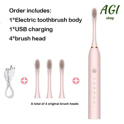 Electric Toothbrush With 4 Brush Heads Smart Timing Tooth Brush USB Rechargeable Teeth Clean Whitening Sonic Toothbrush With Replacement Head