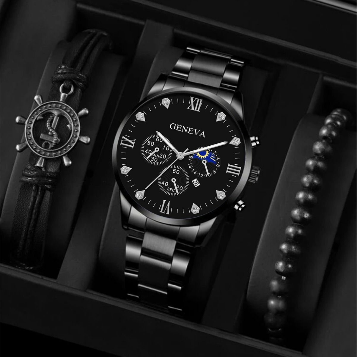 Quartz Watches This Year's Popular Personality Fashion New Steel Strap Watch Men's Simple Leisure Rudder Set Bracelet Quartz Watch