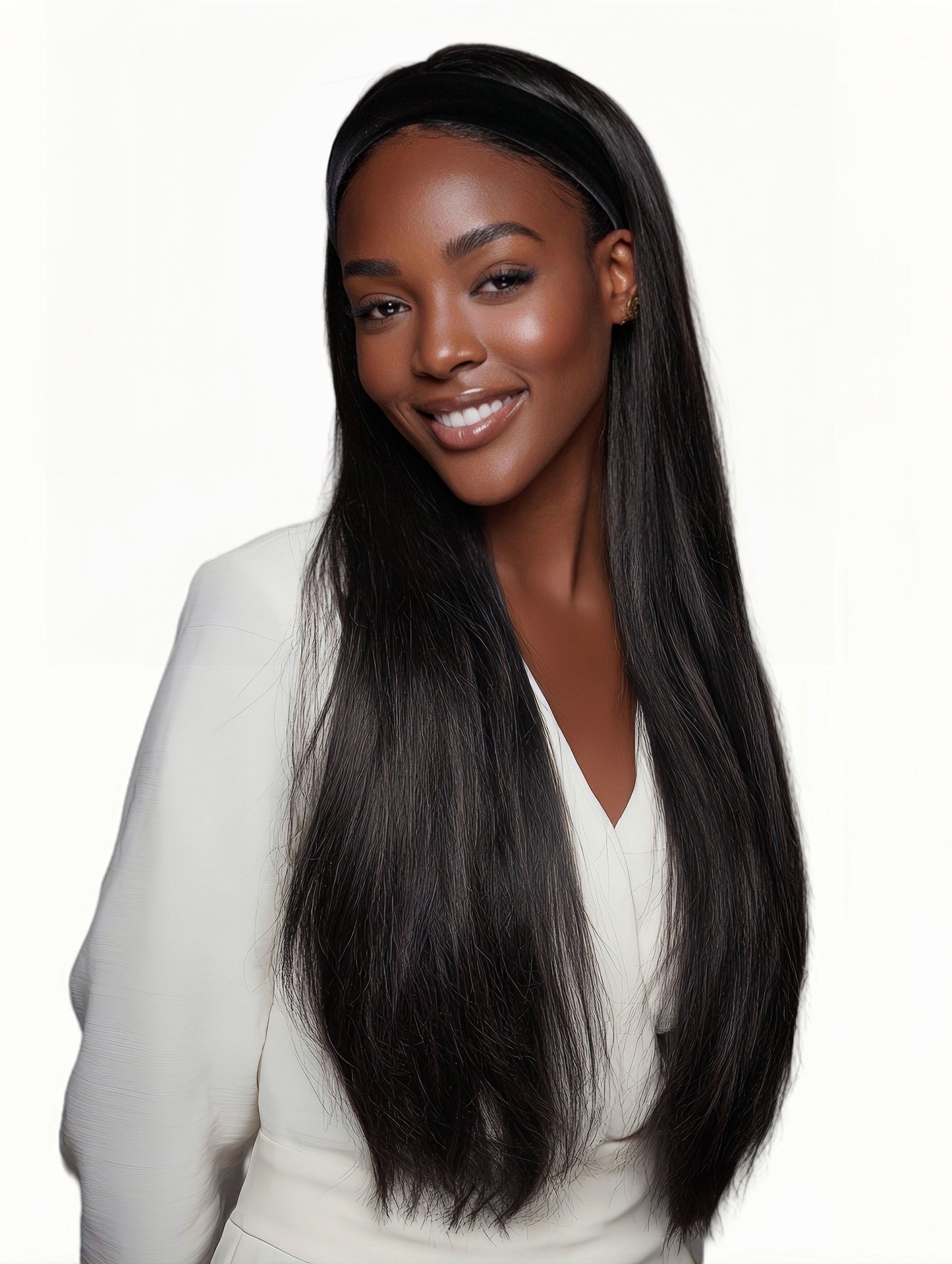 Synthetic Long Straight Synthetic Wigs with headband - 24 Inch Black | Natural Look Soft and shiny (African Women, Quick Install, Birthday Gift,Lightweight)