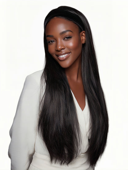Synthetic Long Straight Synthetic Wigs with headband - 24 Inch Black | Natural Look Soft and shiny (African Women, Quick Install, Birthday Gift,Lightweight)