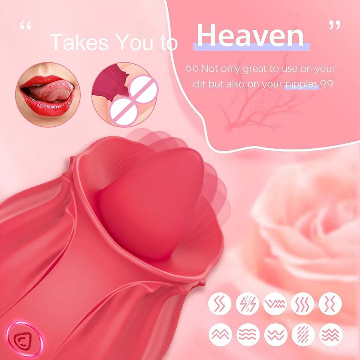 Rose Tongue Licking Vibrator Sex Toy Clitoral Sucker Clit Nipples Anal Stimulator Compact Adult Foreplay Solo Play Game Masturbation Gift for Women Ladies Couples