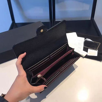 Black long wallet with large capacity and high-end feel, zippered inner pocket, flip cover card bag, two in one, high looks for girls