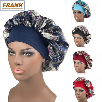 Satin Headscarf Hat Sleeping Bonnet Women Curly Hair Wrap Silk Cap Fashion Head Scarf Headwear Night Sleep Hat Adjust Head Cover Hat For Curly Springy Hair Styling Accessories Soft Elastic Band