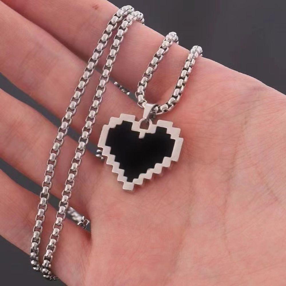 Simple Personality Hip Hop Mosaic Love Pendant Necklace Men And Women Ins European And American Versatile Titanium Steel Sweater Chain Accessories