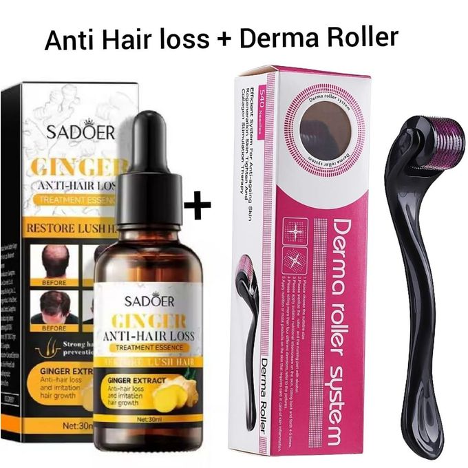 Ginger Anti Hairloss Treatment Essence, Hair Growth Restoration Anti Hair Loss Serum PLUS FREE DEMAR ROLLER