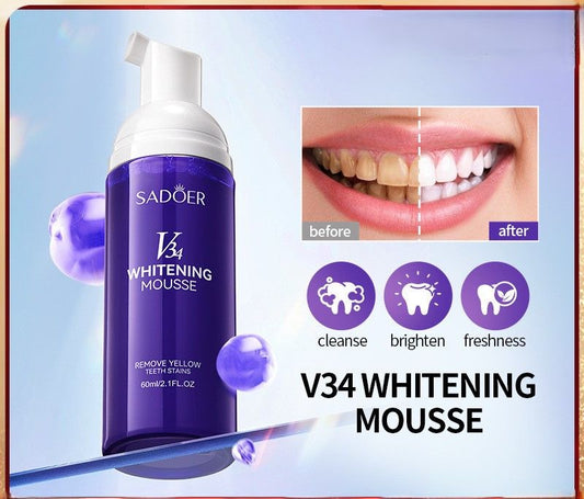 V34 Whitening Mousse – Teeth Cleaning, Gum Care, and Gentle Foaming Toothpaste