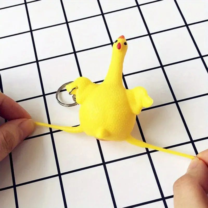 1pc Funny Squeeze Chicken Laying Egg Keychain Anti-Stress Tricky Toys Gag Children's Gift