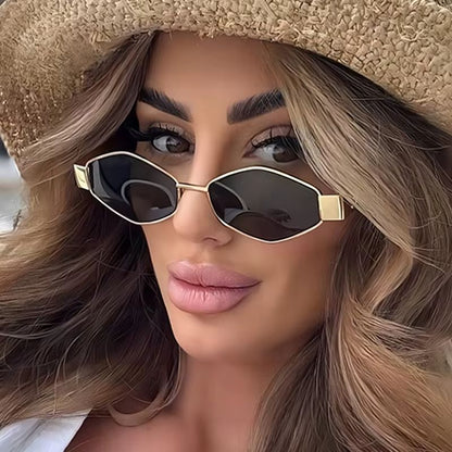 Fashion Polygonal Women Sunglasses 2025 Vintage Brand Rhombus Ladies Sun Glasses Shades Unique Metal Frame Punk Eyewear Men