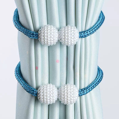 Magnetic Curtain Tiebacks Clips - Window Tie Backs Holders Curtain Buckle Tether Curtain Home Decoration Pearl Magnetic Buckle for Office Decorative Rope Holdbacks Classic Tiebacks Design